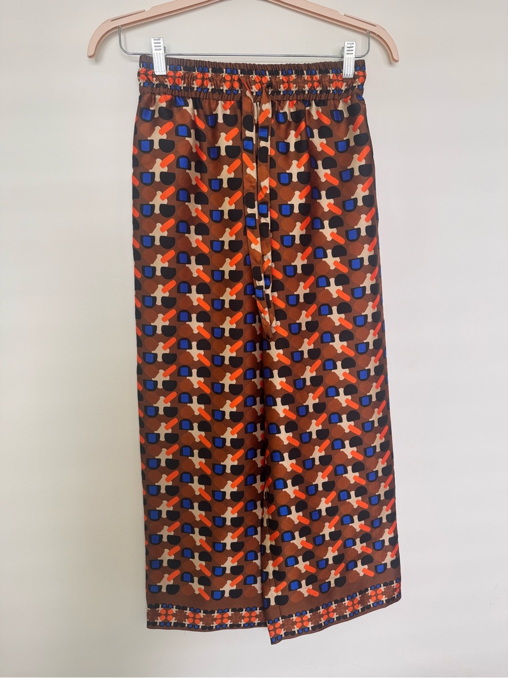 Zara Printed Wide Leg Pants XS Brown Blue Orange Palazzo Pants